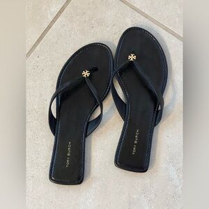 Tory Burch Black Leather Flip Flop Sandals